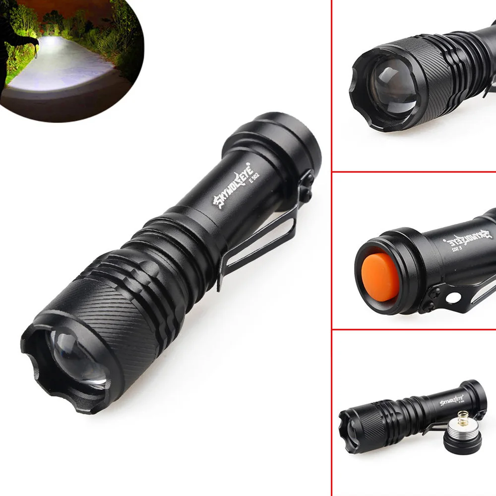 E502 800LM Q5 LED Light 3 Modes Flash Torch Lamp Flashlight Waterproof Zoomable Focusing Adjustable Mini LED Flashlights