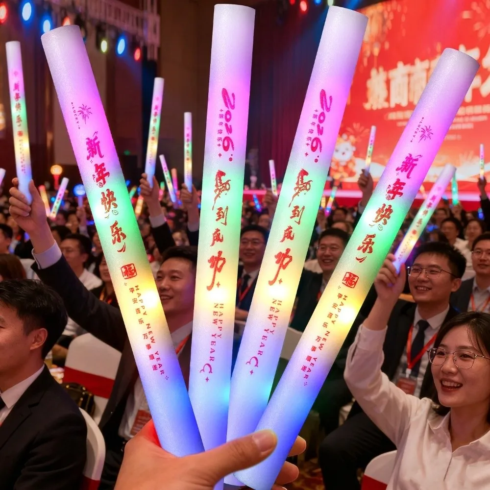 

Atmosphere Props Colorful Sponge Glow Stick 2026 New Year Flashing Foam Glitter Stick Handheld Cheer Tube Wedding Party