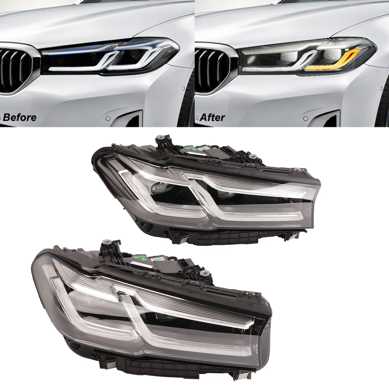 

Обновление светодиодных фонарей указателя поворота LCI Адаптивная светодиодная фара L R Замена для 5 серии G30 G31 LHD 2017-2020