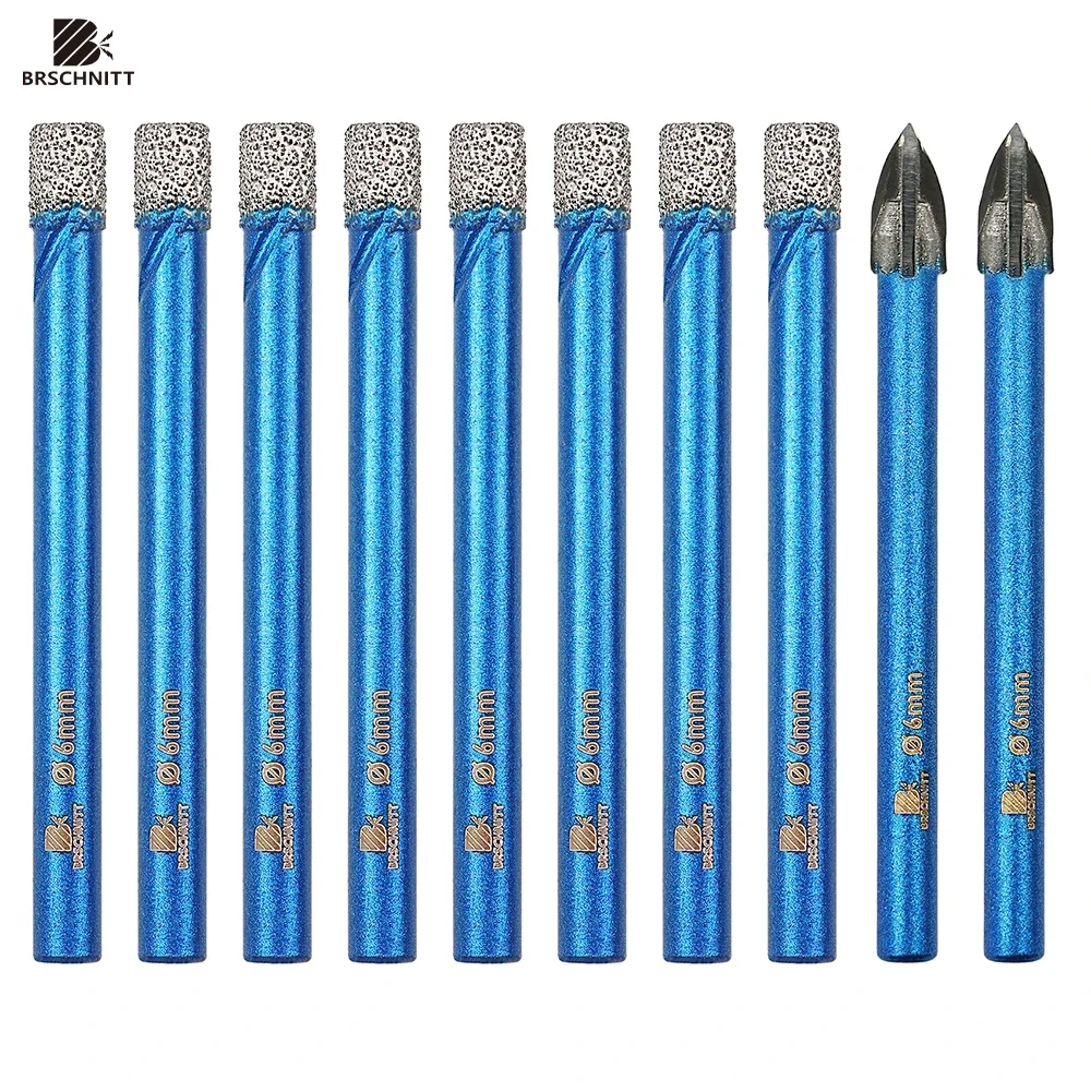 BRSCHNITT 10pcs/pack Dia 6mm Dry Diamond Drill Bit Set Core Drill Bit Round Shank for Porcelain Tile Ceramic Stone Granite