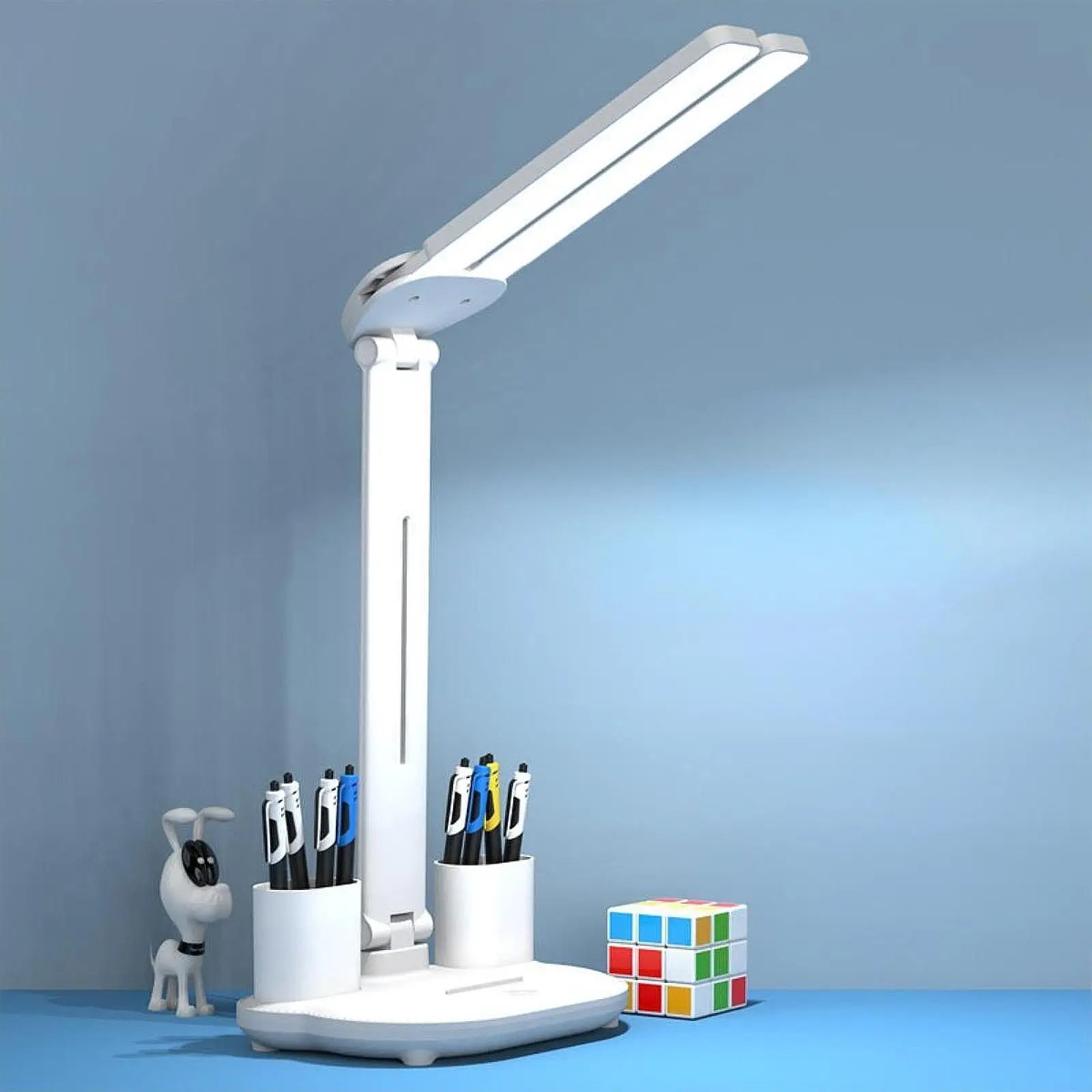 LED Desk Lamp with Pen Holder Folding Lighting Reading Lamp Table Lamp for Bedroom Video Conference Study Workshops Living Room