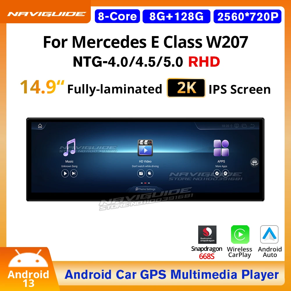 NAVIGUIDE 10.25'' 4.9'' Carplay Auto Car Multimedia Player For Mercedes E Class W207 RHD 2009-2018 GPS Navi Android 13 Headunit