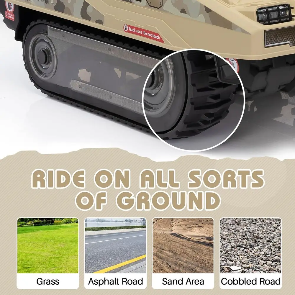 24V電動子供用戦車型乗用玩具、幼児向けリモコン付き、360度回転 ° ミサイルを搭載したオフロード戦闘軍用車両