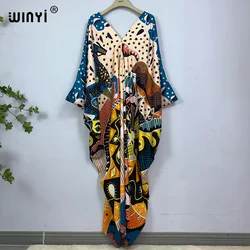 WINYI Africa Dress Length:130cm Fashion turkey dresses Bohemia Print abaya Women maxi kaftan summer Color african evening dress