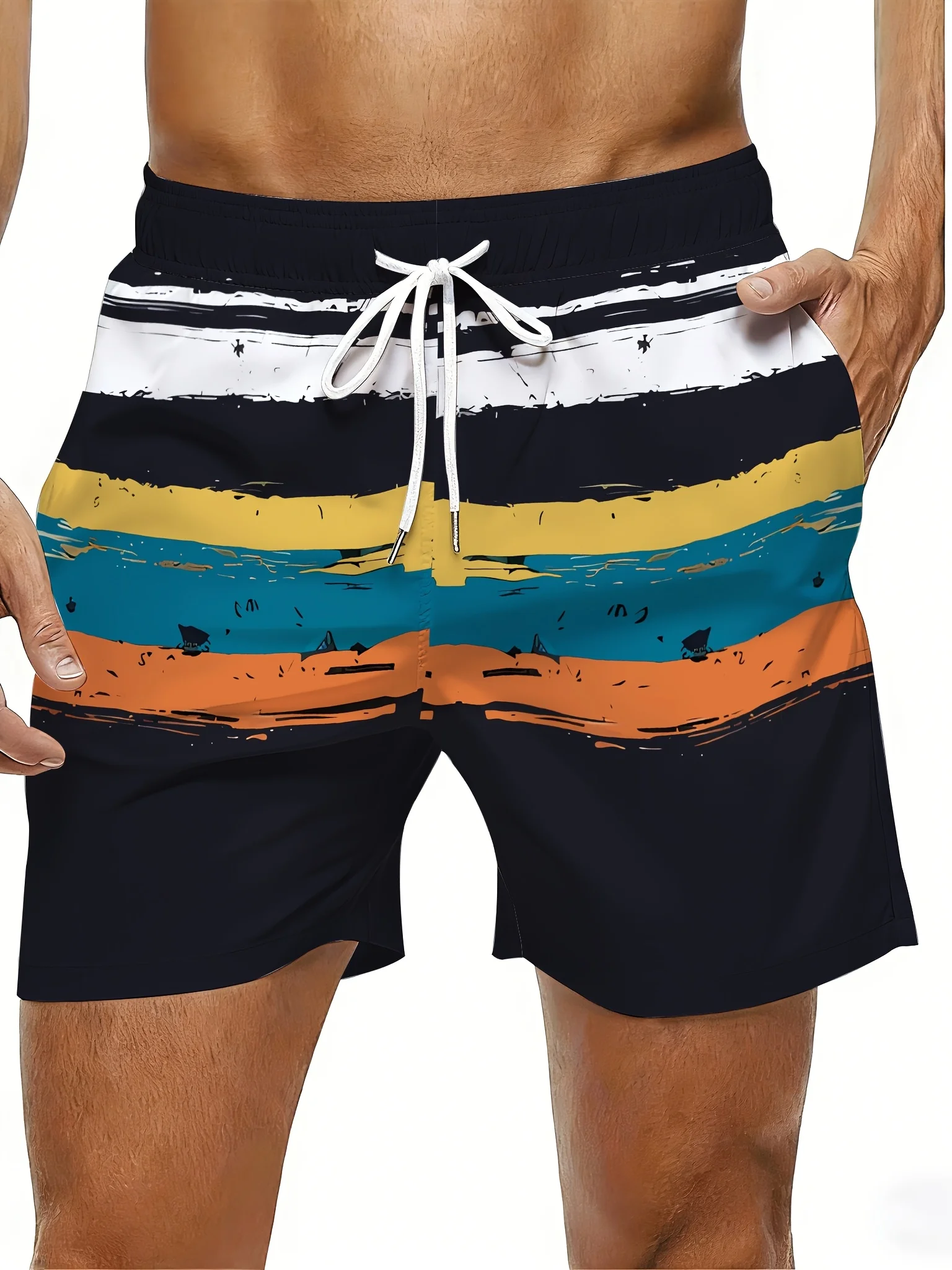

2026 Fashion Summer Colorful Vacation Texture Pattern 3D Printing Men's and Women's Leisure Swimming Breathable Shorts Large