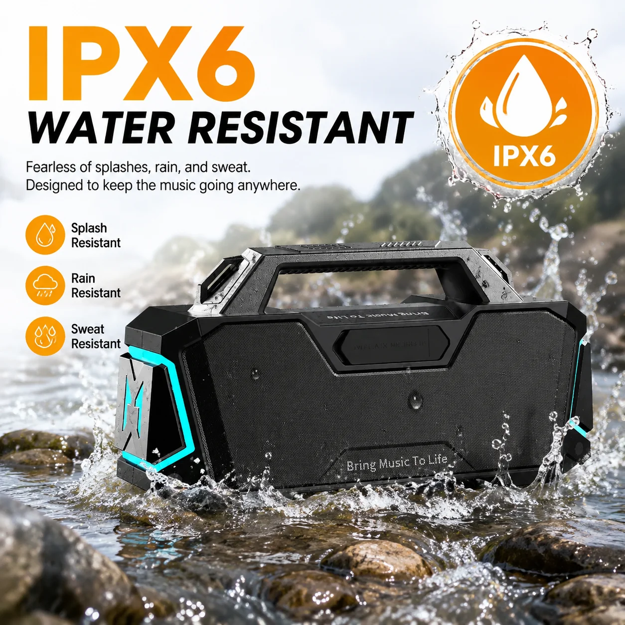 100W Subwoofer Boombox Portable Outdoor  IPX6 Waterproof  RGB Light Wireless  BT 5.3 Speaker