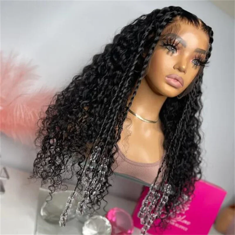 Soft Natural Black Kinky Curly 26Inch Long 180 Density Deep Lace Front Wig For Women With Baby Hair Preplucked Glueless Daily