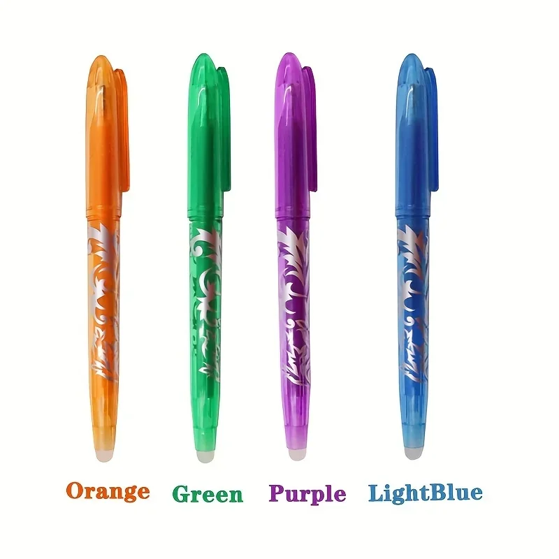 Stylo gel effaçable multi-documents, pointe 0.5mm, peinture, écriture, dessin, école, noir, bleu, rouge, rose, orange, vert, violet, bleu clair, 8 pièces, 4 pièces