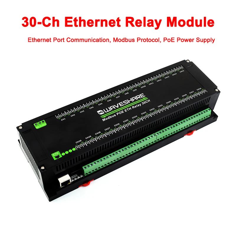 30-Ch Ethernet Relay Module Modbus RTU/Modbus TCP Protocol PoE Port Communication With Various Isolation And Protection Circuits