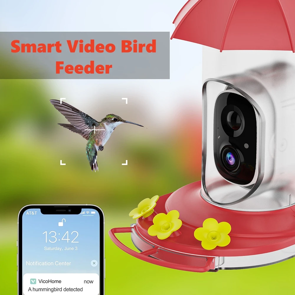 Smart Hanging Bird Feeder Waterproof 1080p HD Real Time Bird Camera Feeders Auto Outdoor Bird Feeder with Night Vision Camera