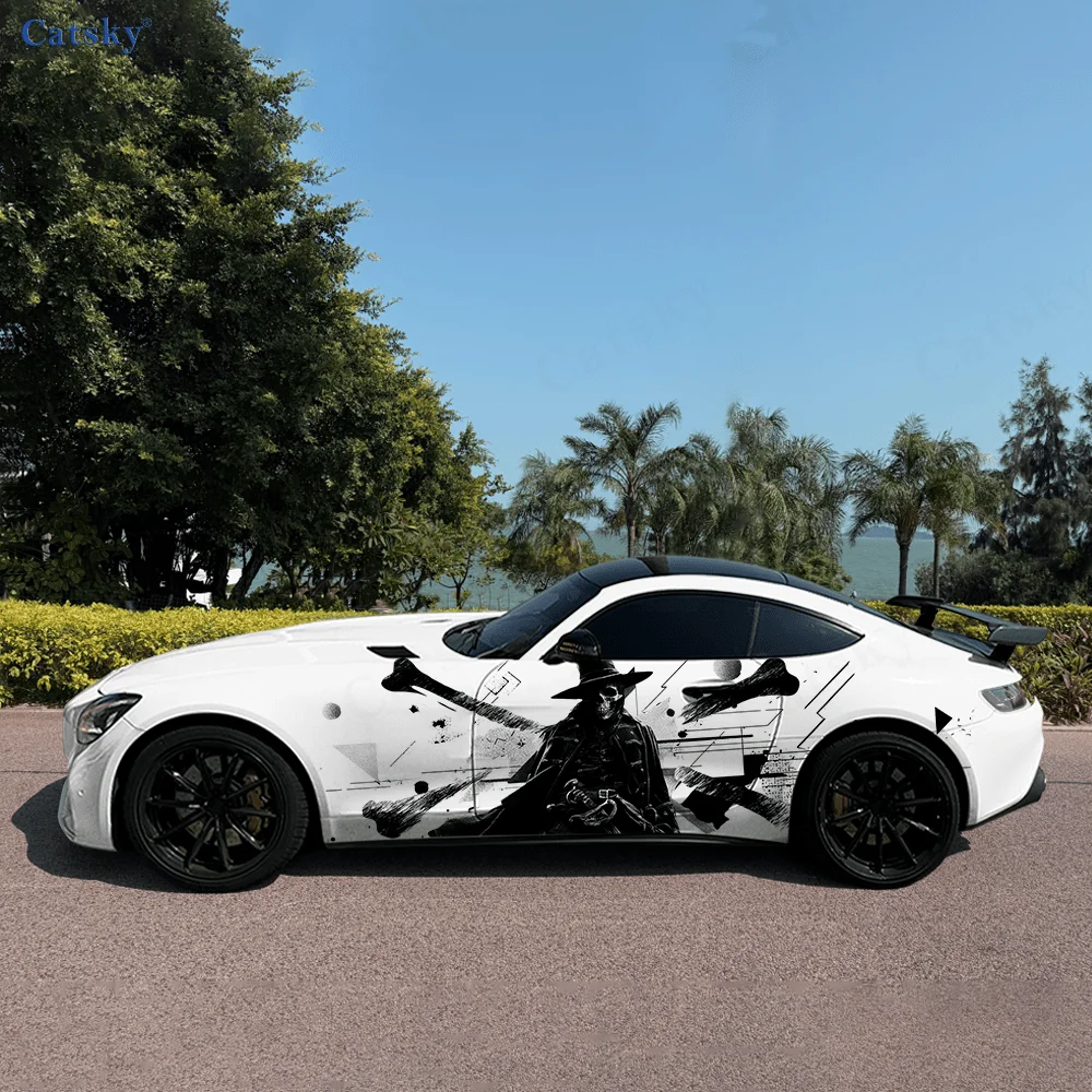 Skeleton Cape Hat Silhouette Car Vinyl Wraps Decal Self-adhesive PVC Sticker Suitable for Trucks SUV Decor Auto Accessories Gift