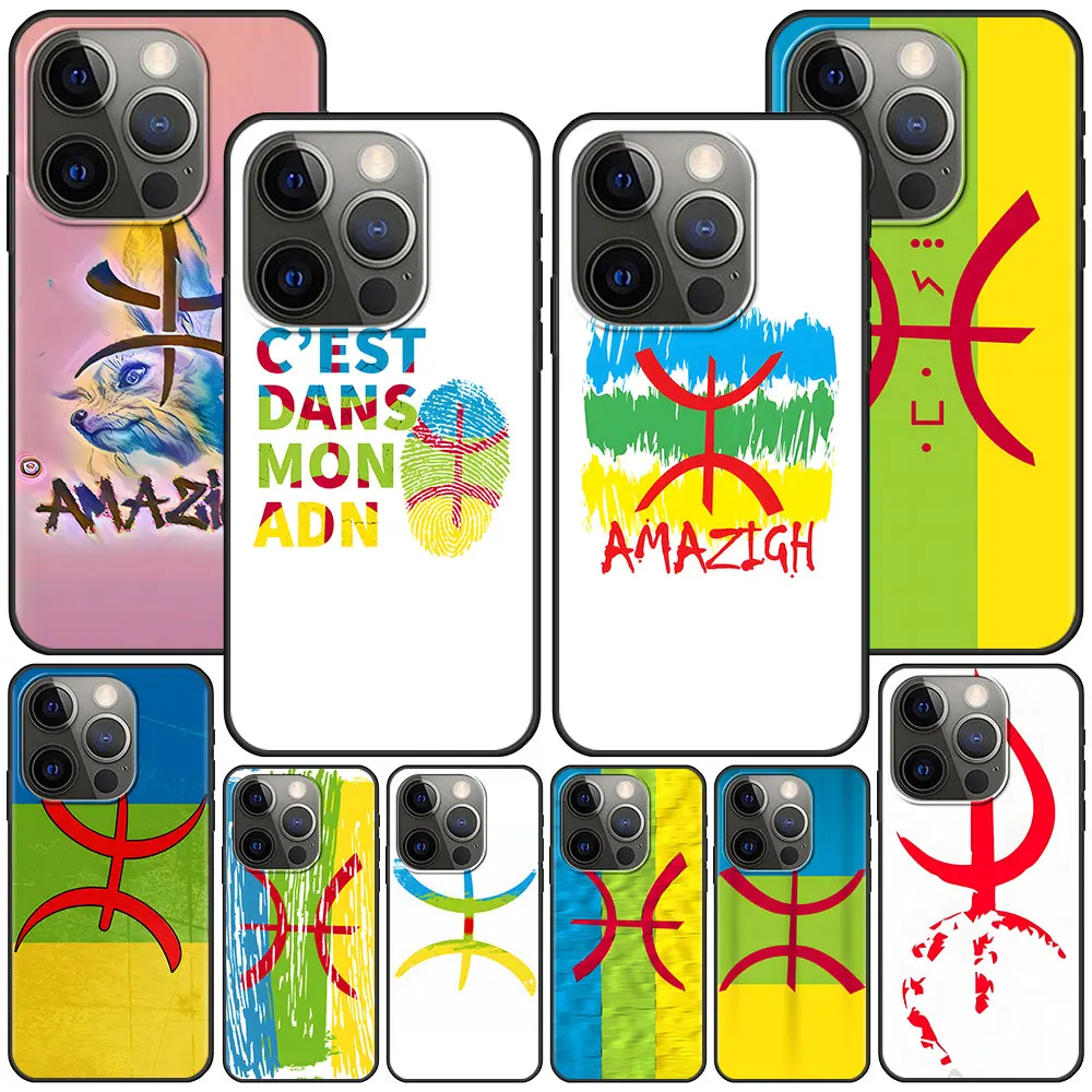 Flag Amazigh Berber Case for Apple iPhone 14 11 7 SE 2020 8 X XS 13 12 Mini XR 15 Pro Max Silicone Black Soft Phone Cover