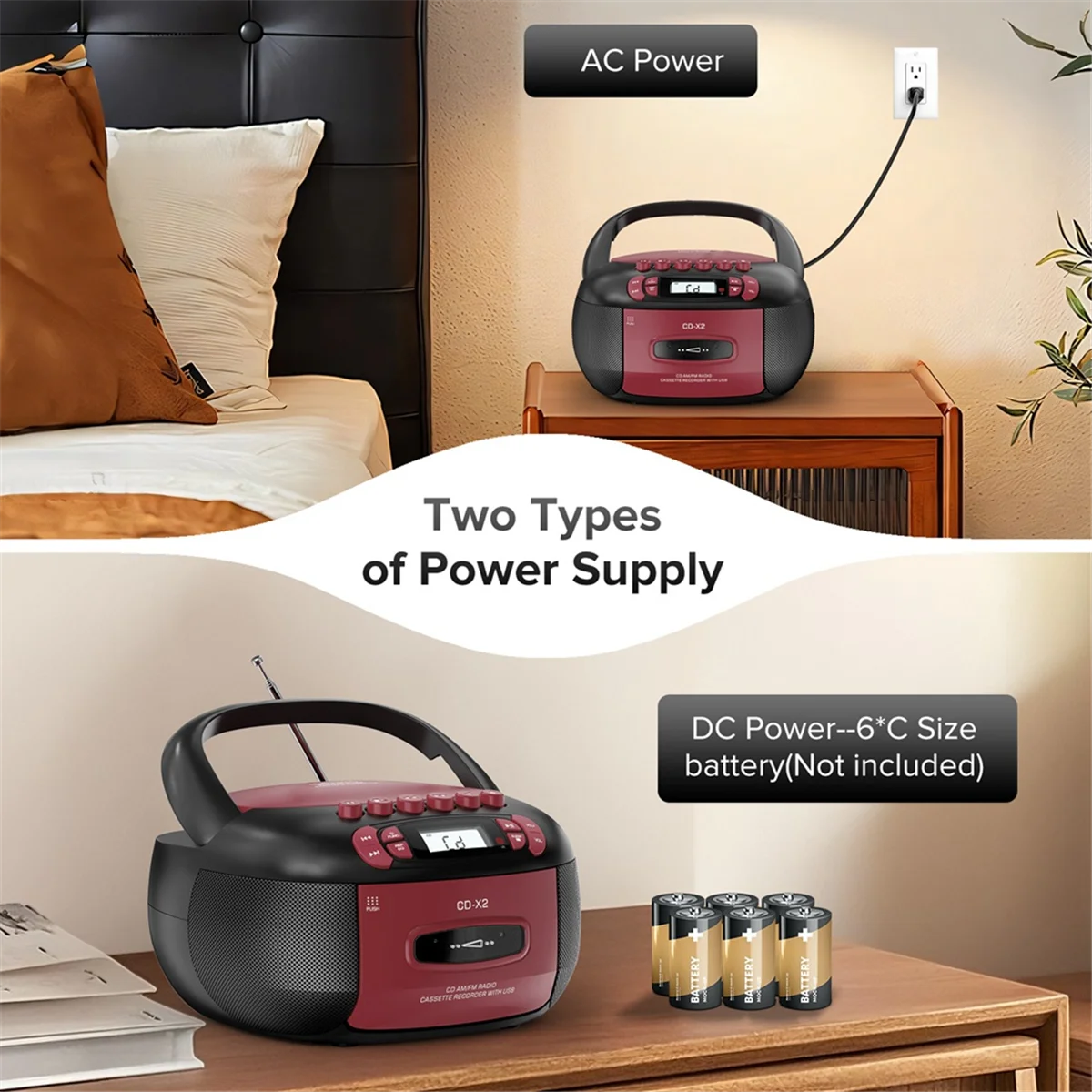 2025+ مشغل أقراص مضغوطة كاسيت محمول AM FM راديو مكبرات صوت بخاصية البلوتوث AUX USB MP3 يلعب مع جهاز التحكم عن بعد الاتحاد الأوروبي التوصيل