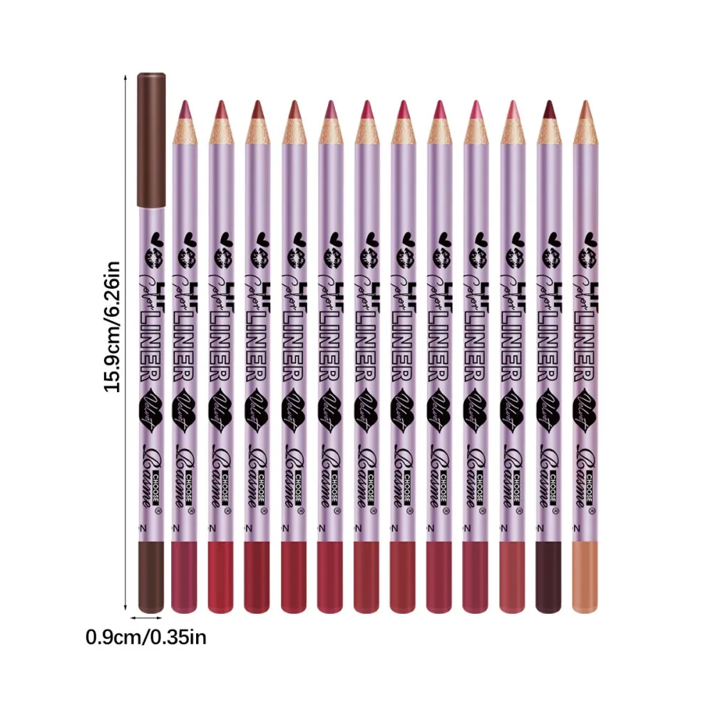 여성용 발렌타인데이 선물용 전문 립 라이너 펜슬과 매트 립 글로스가 포함된 12개의 오래 지속되는 립스틱 세트