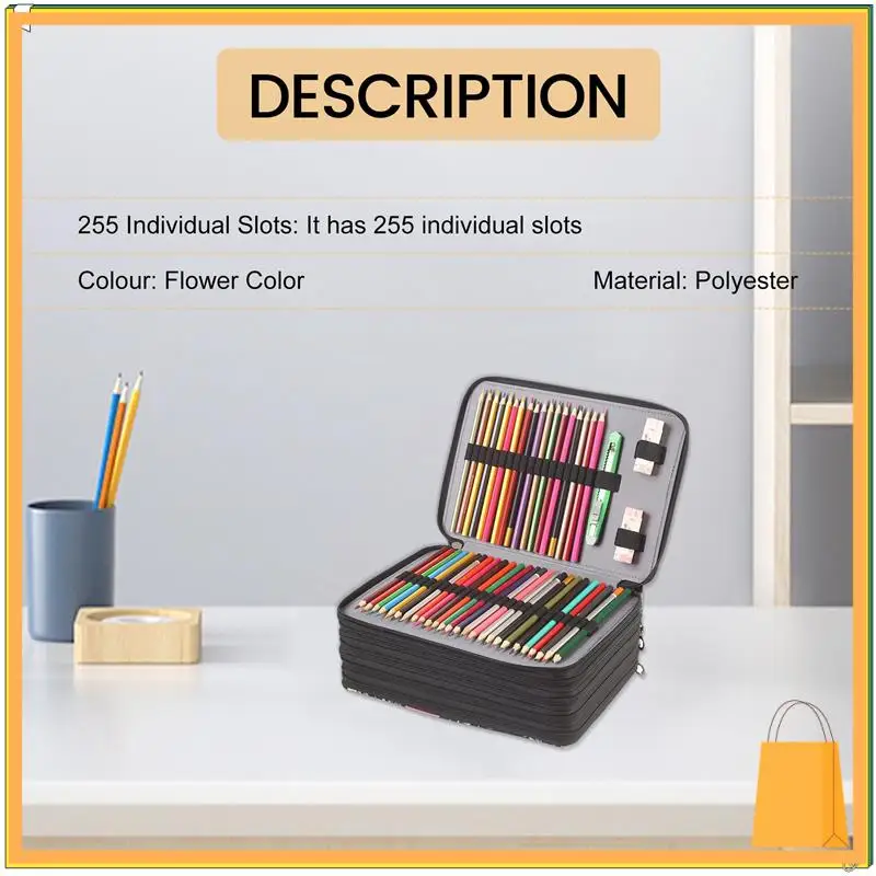 L53A-250 スロット色鉛筆ケースオーガナイザージッパー付き大容量ペンホルダーバッグ学生やアーティストのための
