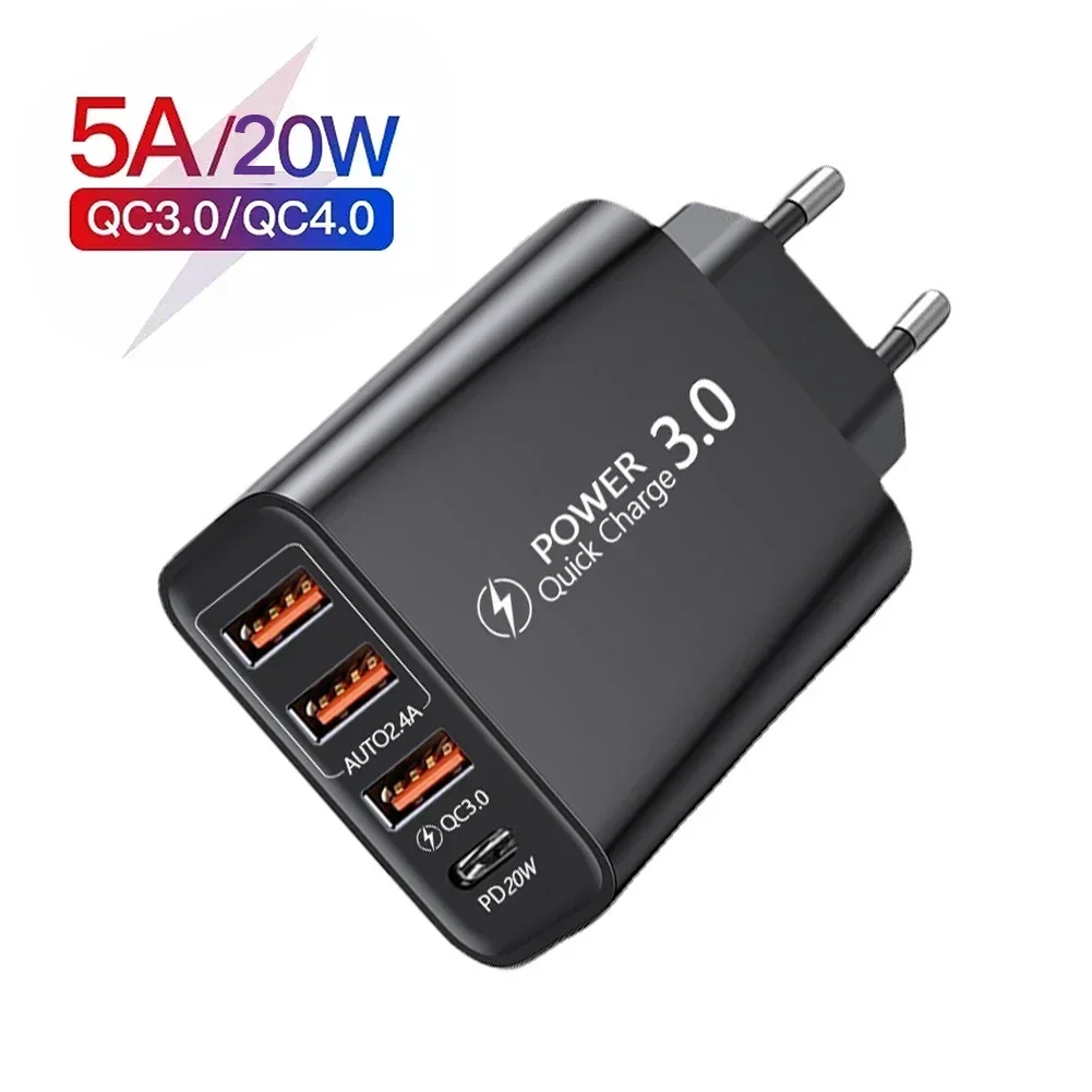 20W PD 4-Port USB 5V4A Ladeadapter Handy-Ladegerät QC3.0 Ladestation EU/US-Stecker Reiseladegerät 110V 220V