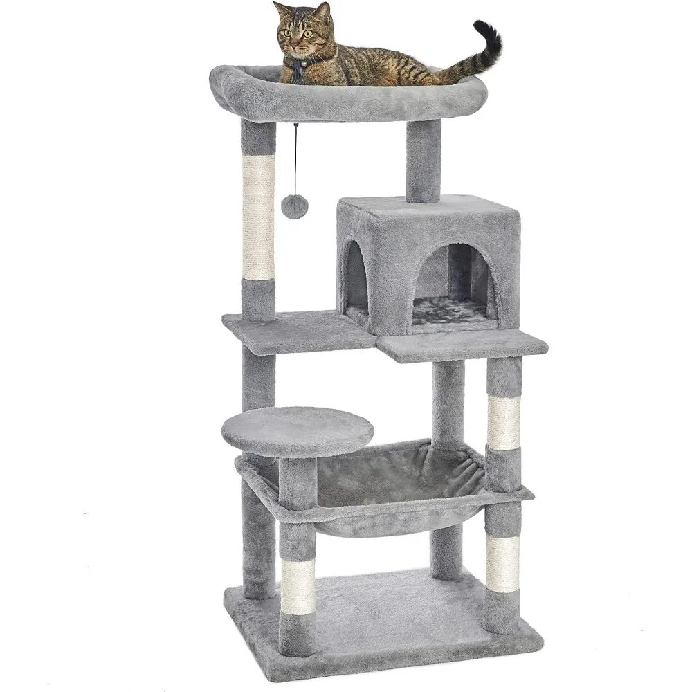 

46.5 inches Cat Tree Multi-Level Cat Tower with Sisal-Covered Scratching Posts, Plush Perches, Hammock and Condo for