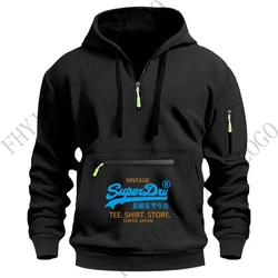 Men's new hooded sweatshirt, casual outdoor sports jumper, long sleeve zipper arm pocket hoodie, casual loose jacket,