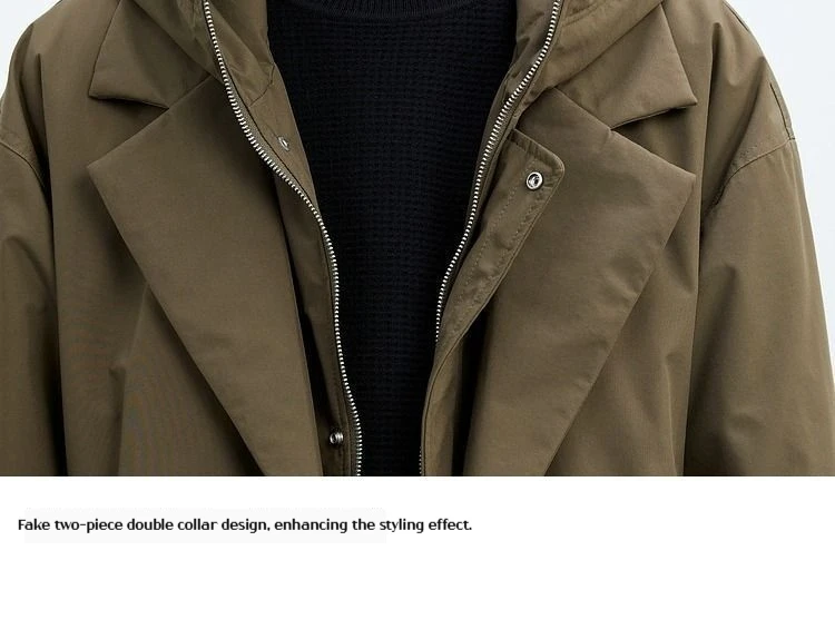 2025 outono inverno nova jaqueta masculina coreana casaco parker com capuz longo blusão falso conjunto de duas peças jaqueta masculina à prova de vento