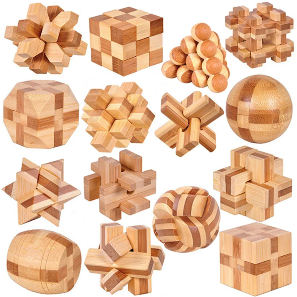 Small Lu Ban Lock IQ Brain Teaser Educational Toy for Kids Children Wooden Kong Ming Unlock Toys Adult Montessori 3D Puzzle Game