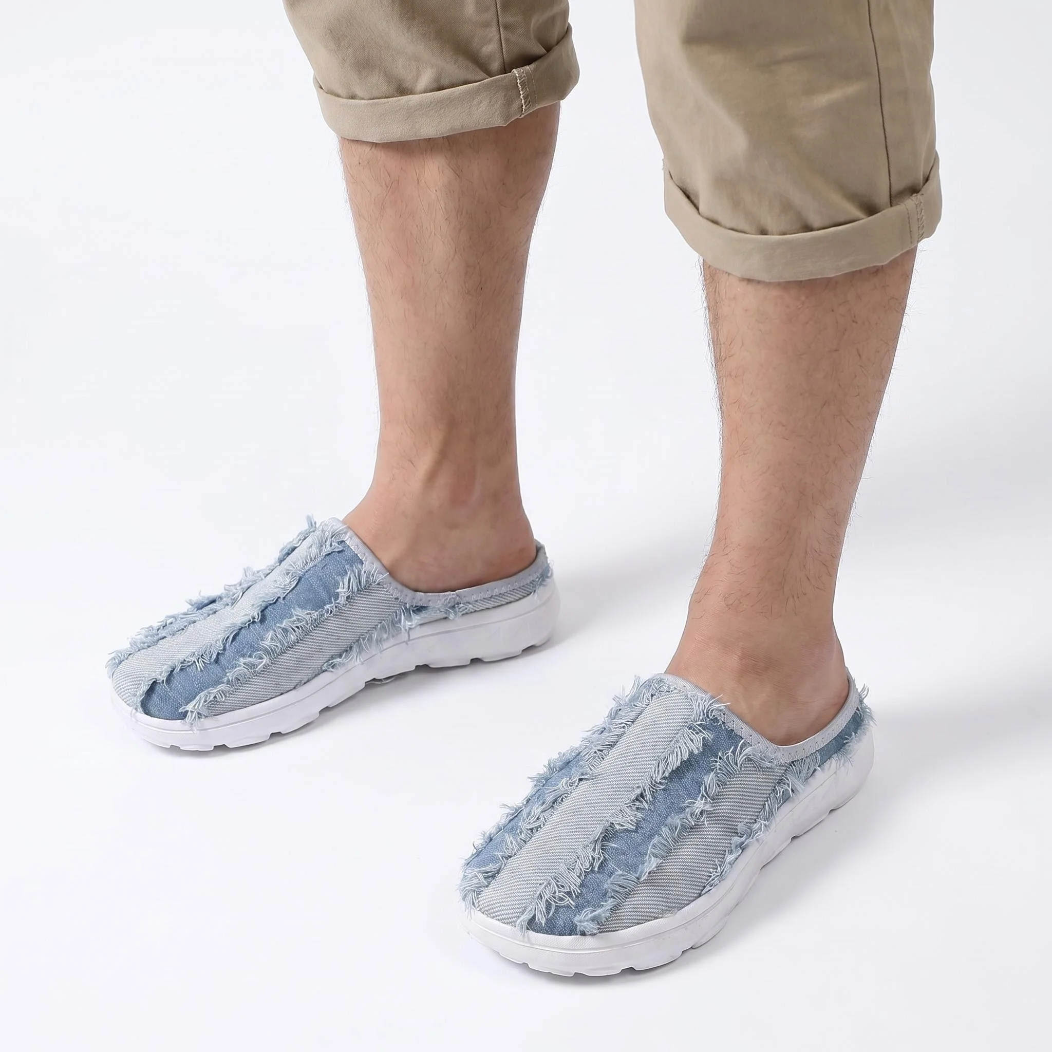 Men's Outdoor Casual Comfortable Walking Shoes, Heelless Half-Slippers, Retro Fringed Mule Slippers