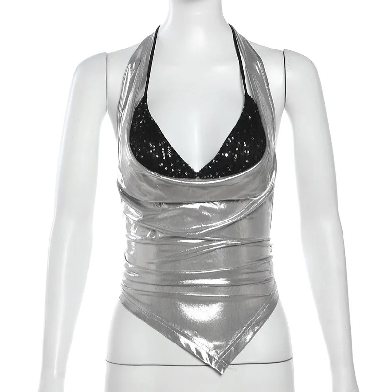 Cross-border European and American Style 2025 Autumn and Winter New Women's Clothing Street Fashion Sexy Neck Halter Vest