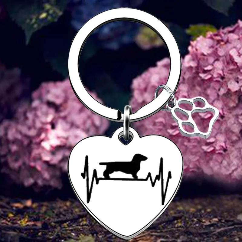 beating heart Dachshund Dog Keychain Dachshund Dog Key Rings animal Dachshund Lover Gifts