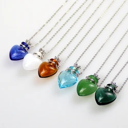 1PC Murano Glass Perfume Necklace Essential Oil Diffuser Heart Bottle Jewelry Necklace Stainless Steel Chain Necklace for Women