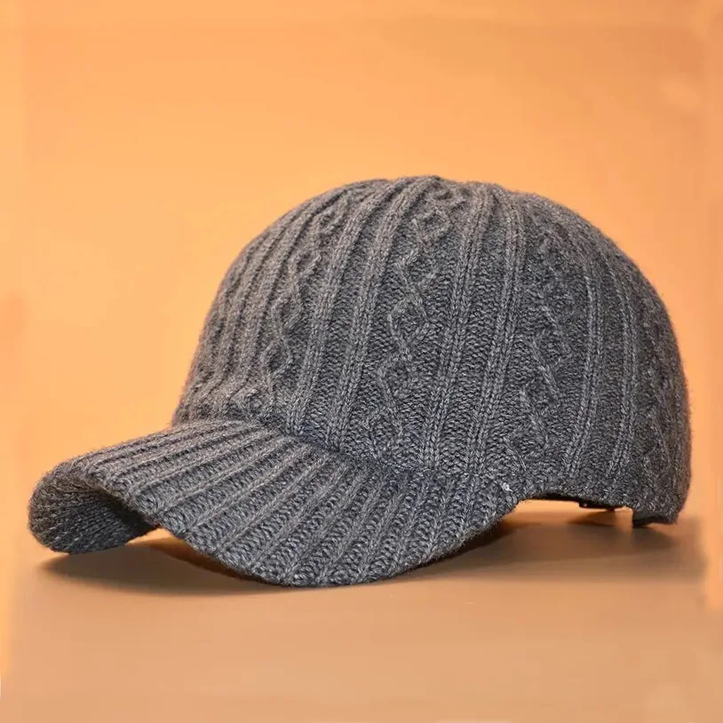 Warm Adjustable Chic Knit Baseball Cap for Women - Elegant Floral Design Visor Hat for Autumn & Winter Outdoor Activities