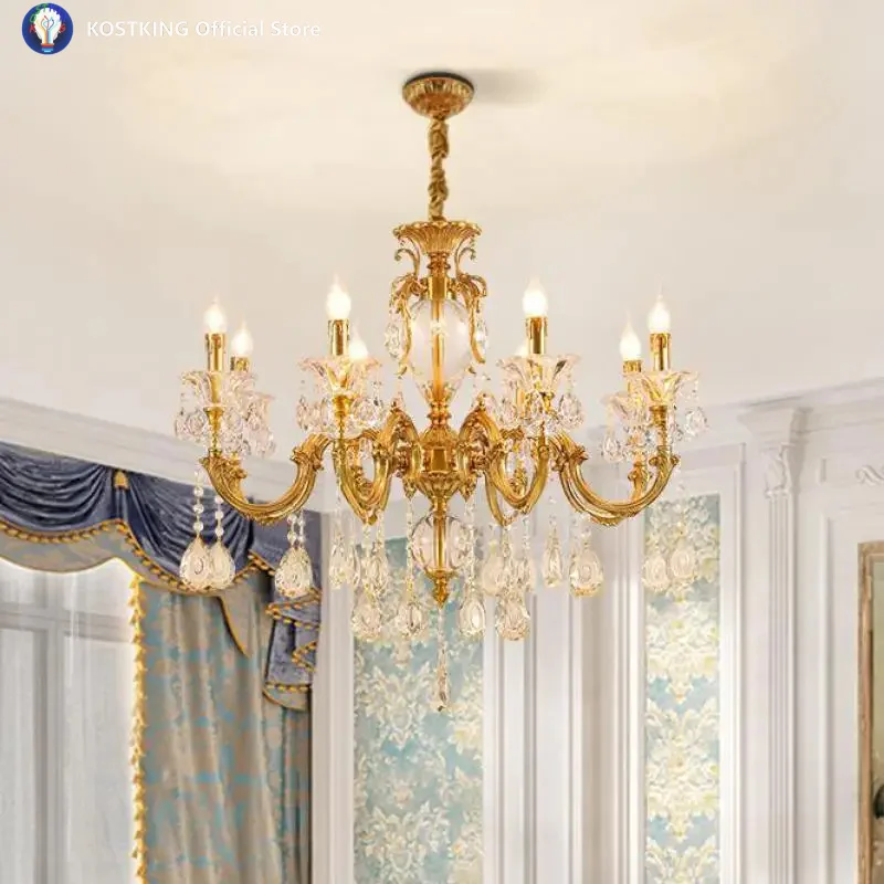 

Vintage Copper Rococo Classical Crystal Chandelier Lighting For Living Room Hotel Project Led Ceiling Chandelier Lamp Fixtures