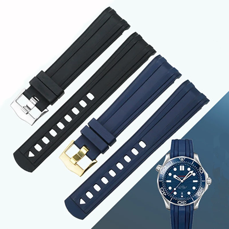 For Omega SEAMASTER 003 007 PLANET OCEAN AT150 Pin Buckle Clasp Silicone Strap Watch Band Bracelet 20mm 22mm Rubber Watchband