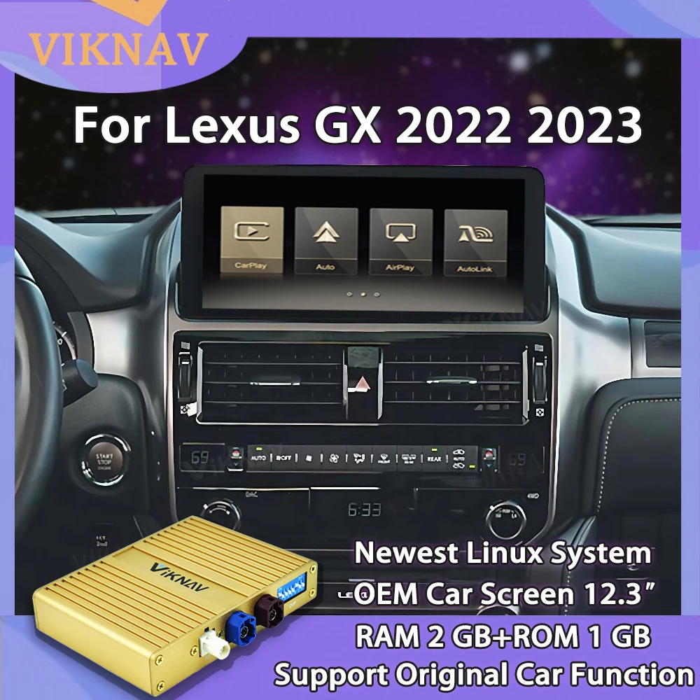 Viknav Linux System Decoder Box For Original Car 12.3 Inch Lexus GX 2022 2023 Wireless Apple CarPlay Android Auto Display Screen