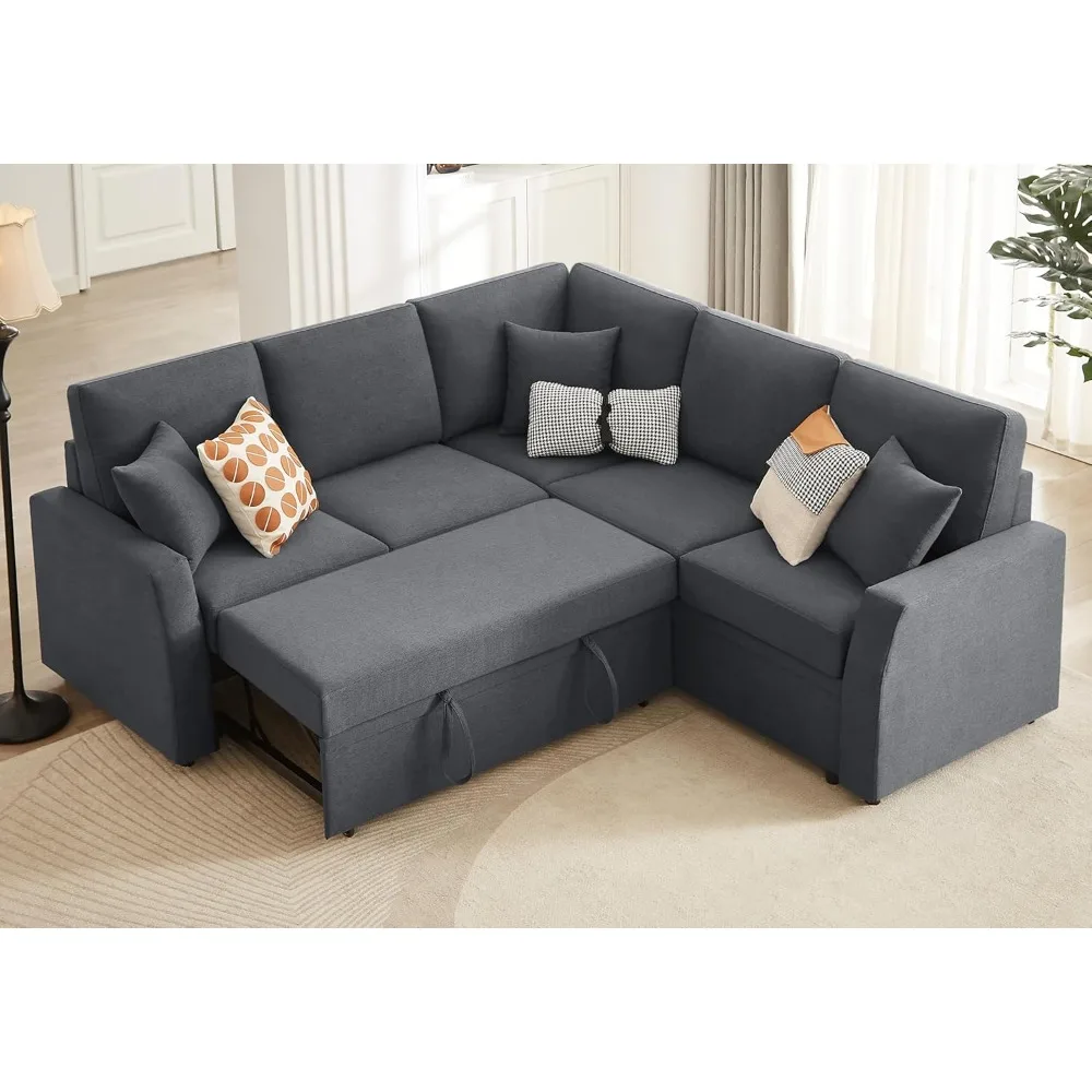 

Sofa Bed, 85 Inch Reversible L Shape Couch with Pull Out Bed & Storage Seat, Oversized Sectional Sleeper Bed for Living Room Ap