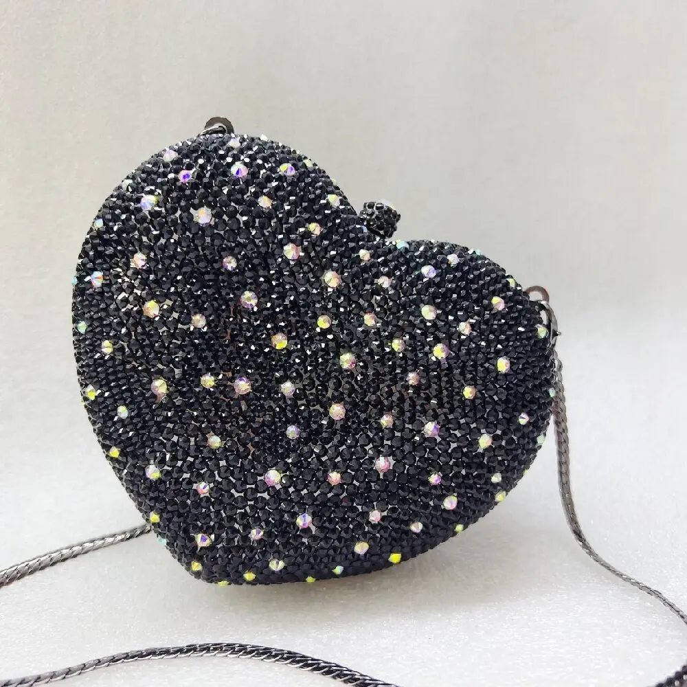 

New Love Shape Diamond Clutch Bag Flat Bottom Full Diamond Dinner Banquet Ladies Bag Rhinestone Bolsos De Fiesta Para Mujer Boda