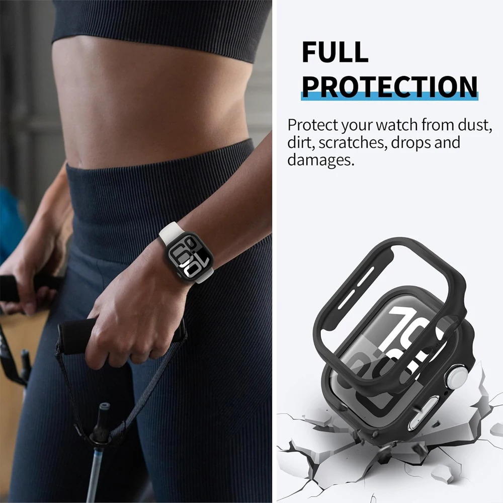 Housse pour Apple Watch, 46mm 42mm 41mm 45mm 44mm 40mm, bandes creuses, protecteur d'écran PC, pare-chocs iWatch série 10 9 7 8 6 se 5 4
