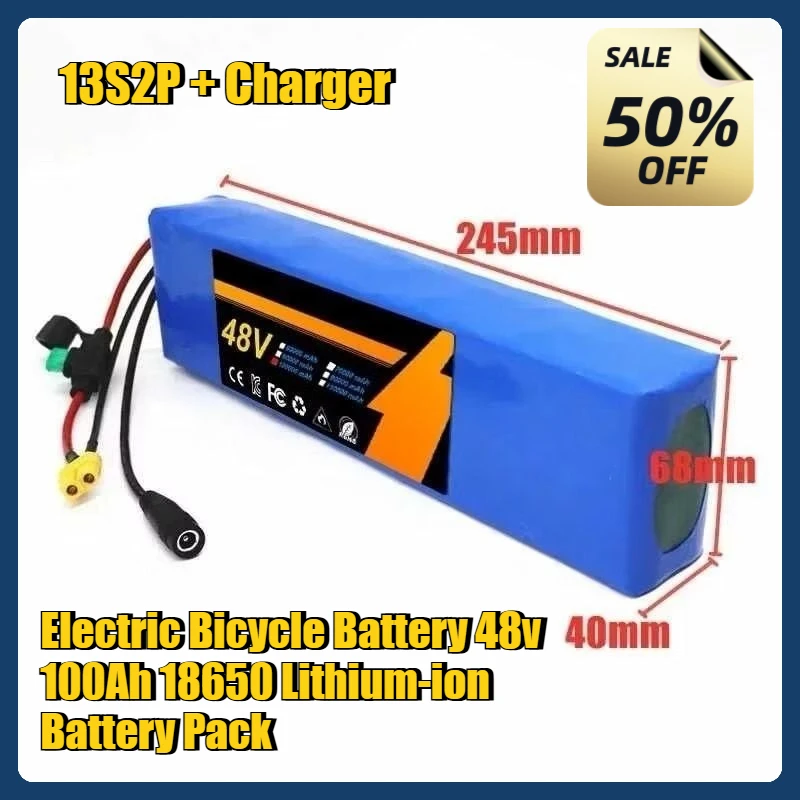 

Electric Bicycle Battery 48v 100Ah 18650 Lithium-ion Battery Pack 13S2P + Charger