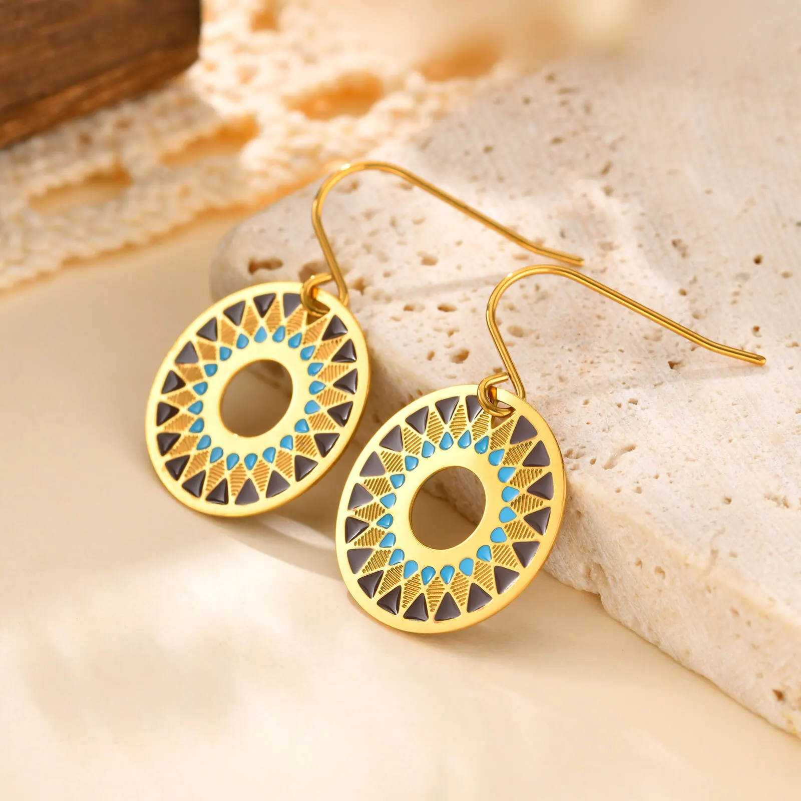 

Bohemian Tribal Spiral Dangle Earring, Chic Colorful Round Circle Geometry Drop Earrings For Women Statement Jewelry