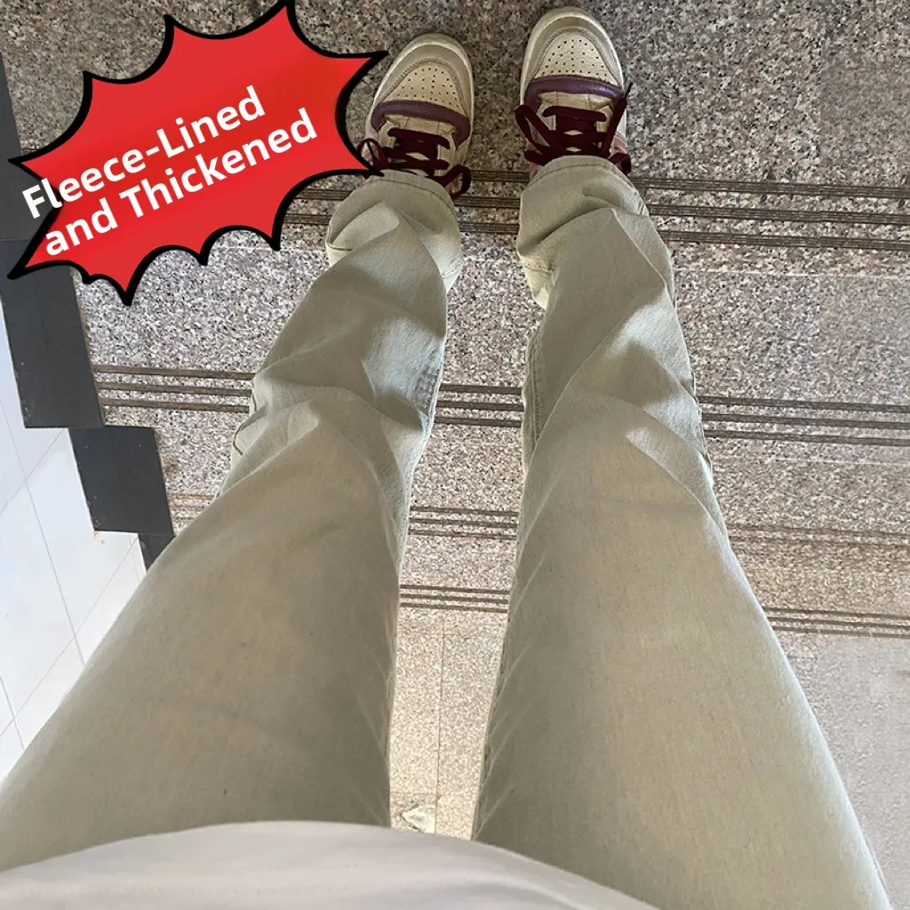 

Мужские джинсы American High Street Vibe с флисовой подкладкой, облегающие, из потертого денима, осенне-зимние, модные, длинные, прямого кроя