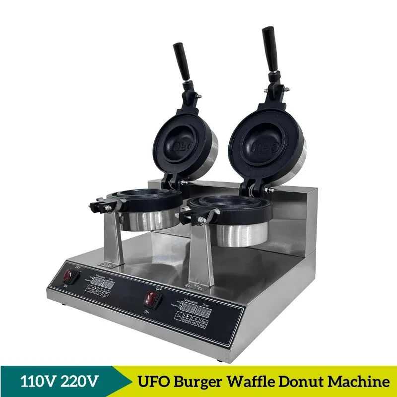 Electric Double-Heads UFO Burger Waffle Donut Machine Digital Display Stainless Steel Waffles Burger Maker