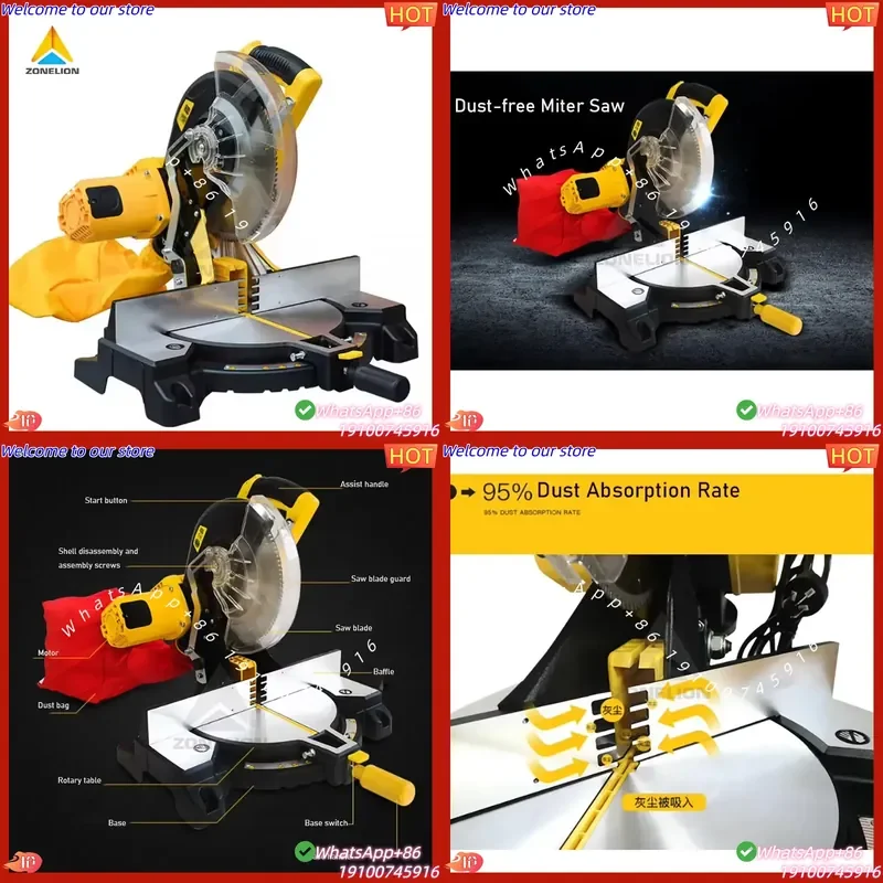 CE Certificate High Performance 10 Inch Woodworking Mitre Saw 45 Degree Tilting Head With Dust Collection Wood Miter Saw