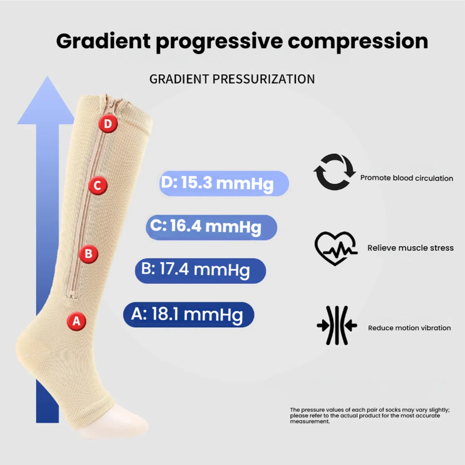 Running Sports Compression Socks Solid Color Simple Pressure Socks Zipper Calf Elastic Socks For Outdoor Fitness Cycling view 2