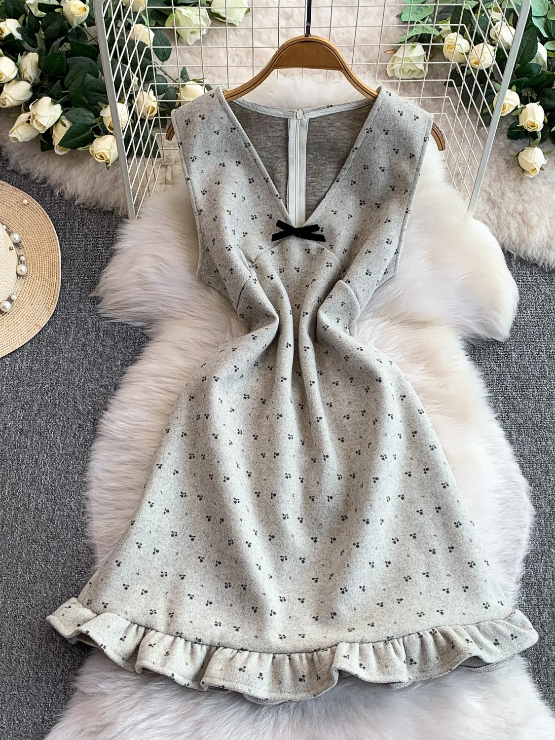 Dolce floreale V-ne Svel Dr Gonna a trapezio a vita alta autunno inverno da donna Ele Garza di lana Bell-Dr