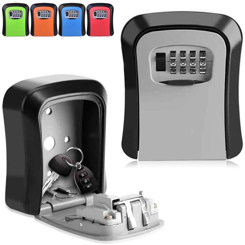 Wall Mount Key Lock Box 4 Digit Password Code Security Lock No Key for Home Office Key Safe Secret Storage No Key Home Safe Box