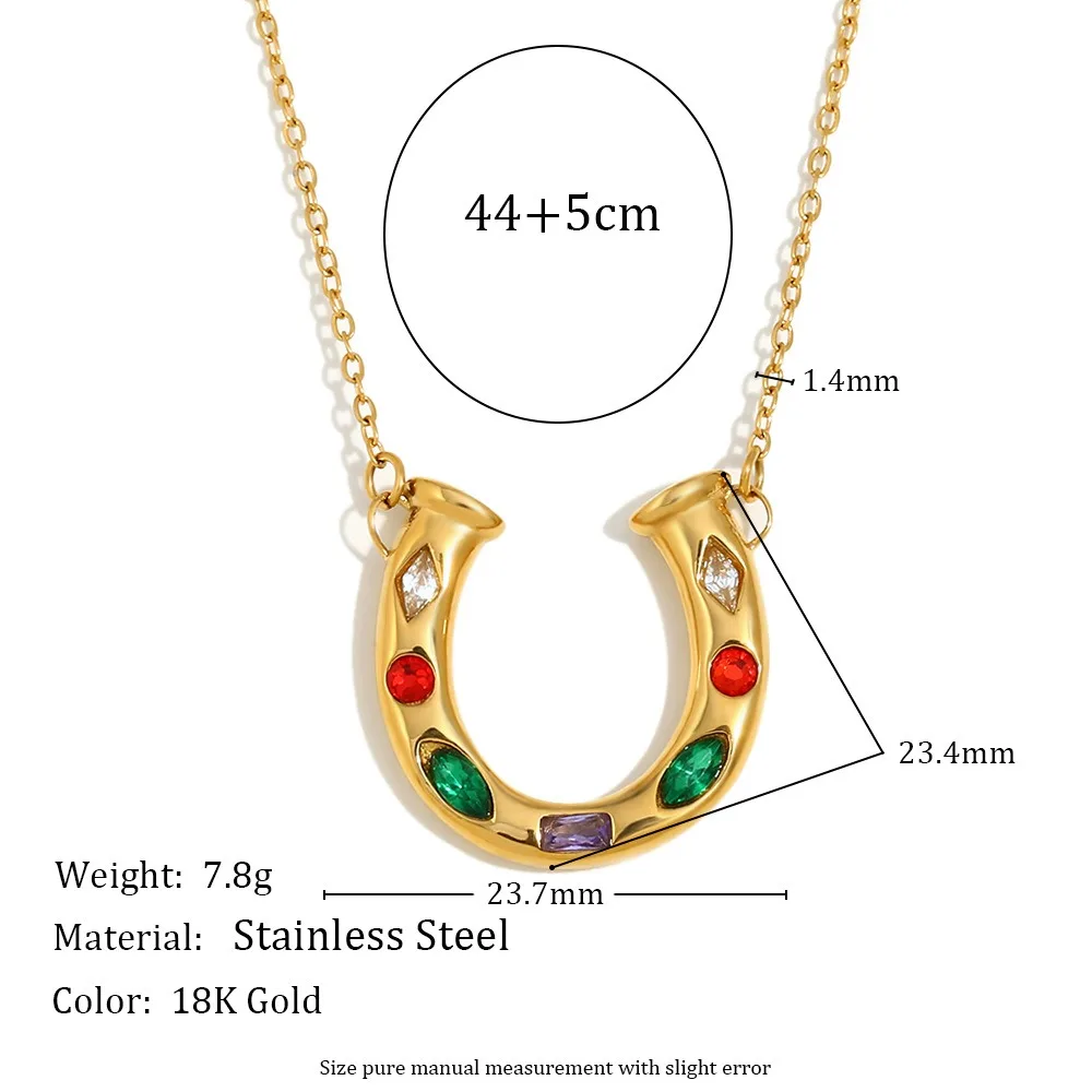 Summer Fashion Pendant Necklaces Horseshoe Necklace Stainless Steel Zircon Colored Necklace for Women Waterproof Sunshine Girl