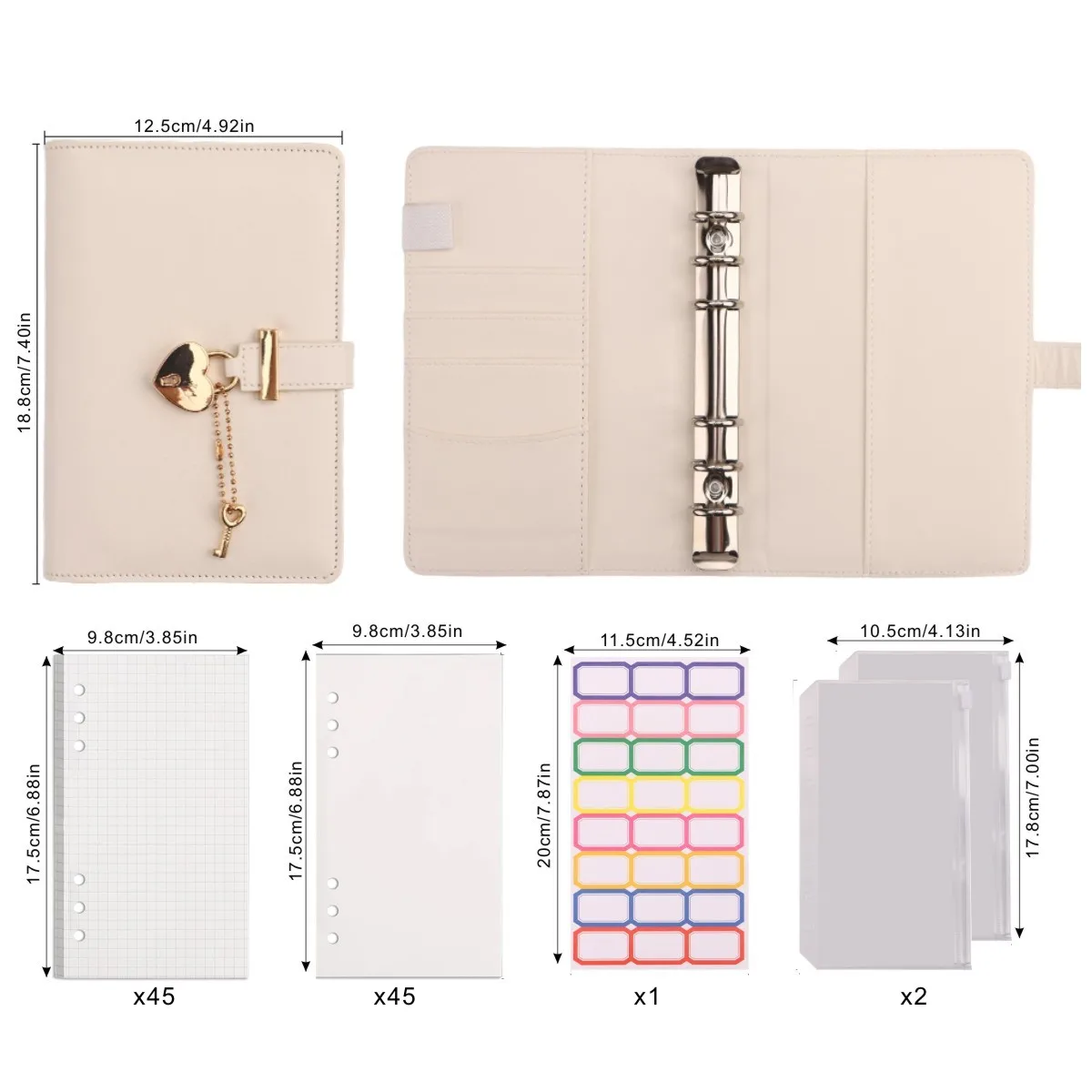 1 بطاقة ميزانية Mpc 2 كتب + 2 أكياس بسحاب + 2 ملصقات A5 كلمة مرور قفل الحب مع دفتر مذكرات قفل ، يد طالبة على شكل قلب فتاة #5