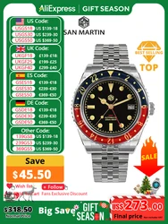 San Martin NH34 40mm GMT estilo deportivo de lujo bisel de zafiro bidireccional completamente luminoso reloj mecánico automático 20 Bar SN0005