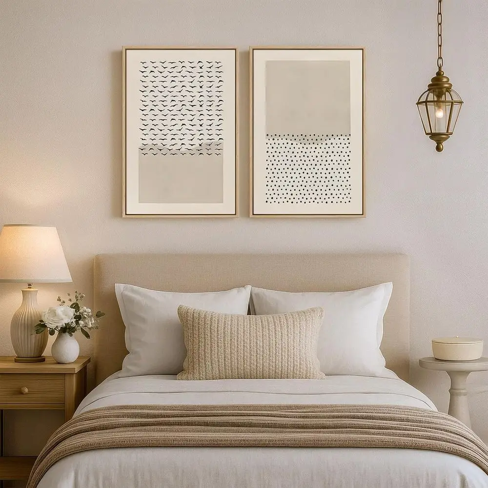 Duo de arte de pared cristiano minimalista, impresiones abstractas beige, 16x24, adecuado para el hogar, la oficina y los espacios de oración