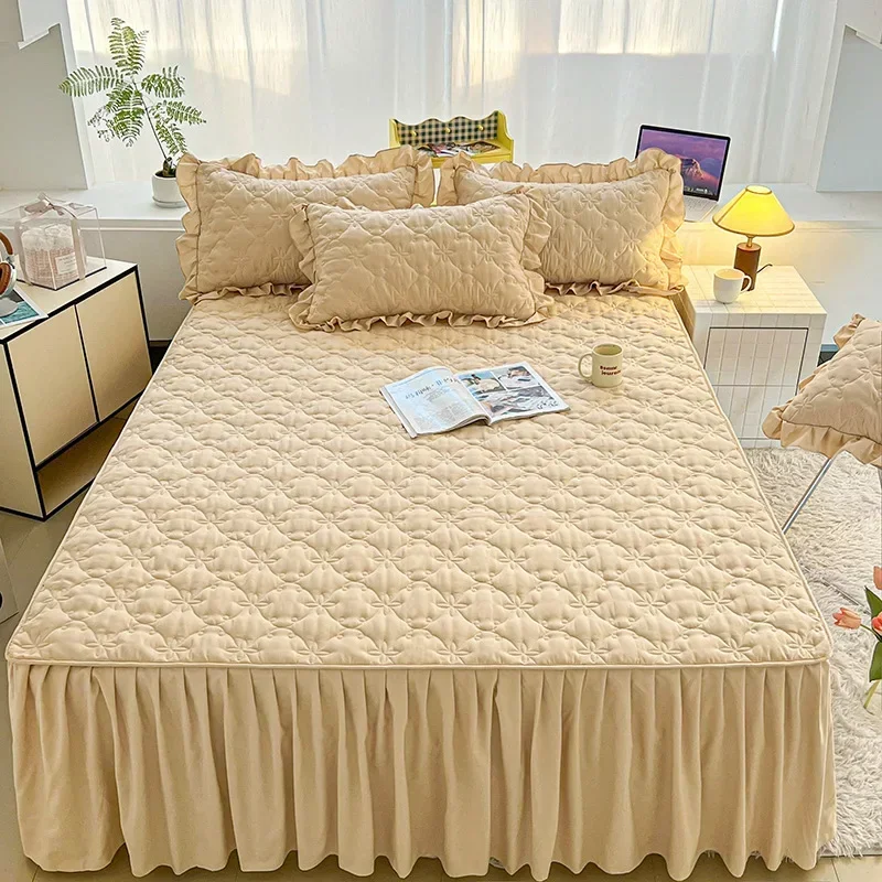 2024 new padded thickened bed skirt single piece non-slip bed cover protective cover Korean lace bed skirt machine washable