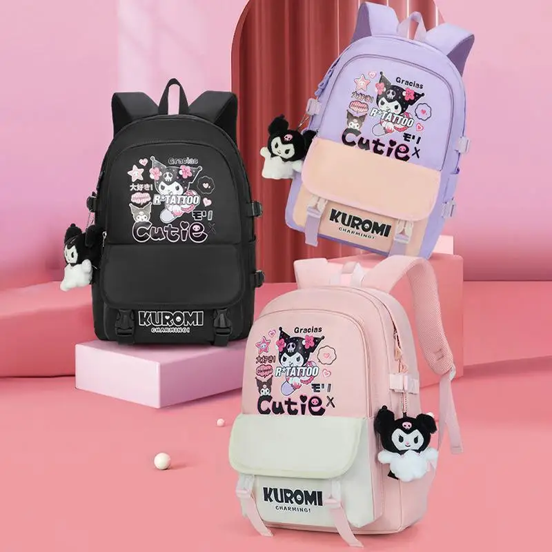 Anime Kawaii Sanrios Kuromi Kid Backpack Third Sixth Grade Girl Schoolbag Primary Students Large Capacity Junior High School Bag