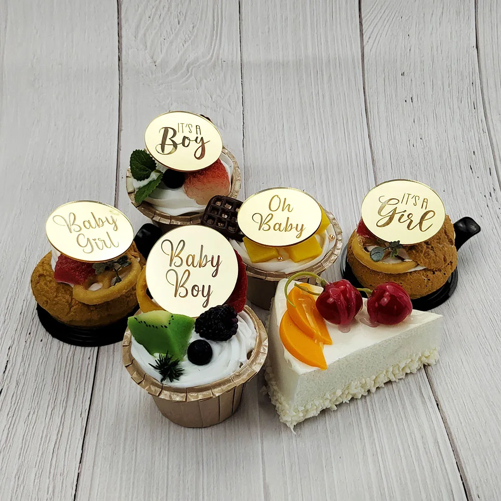 5/10 Stück Oh Baby Cake Topper Es ist ein Junge Mädchen Cupcake Topper Gold Acryl Kuchen Dekoration für Babyparty Geschlecht offenbaren Party – Detail 7